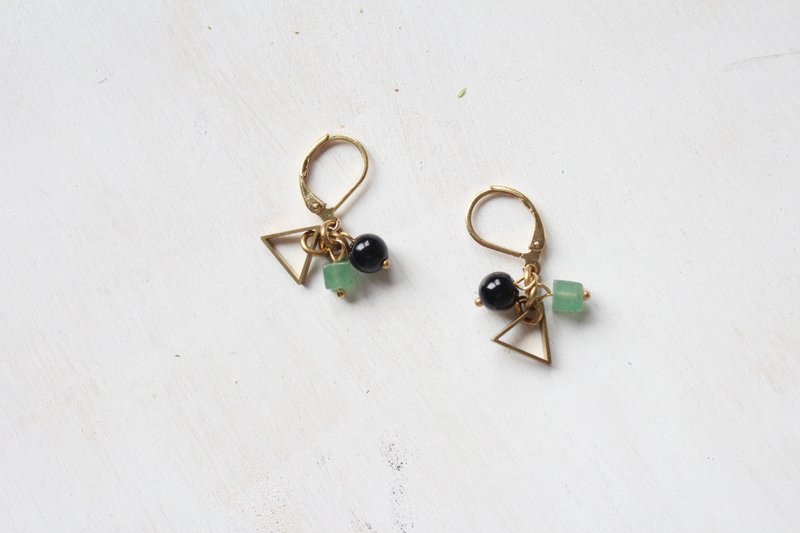 祖母绿.了 | 圣诞礼物Candy Earrings．黑玛瑙/绿东菱耳环 | - 耳环/耳夹 - 宝石 金色