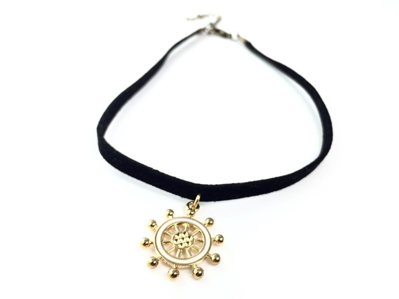金色船舵 - 项链 - 真皮 黑色