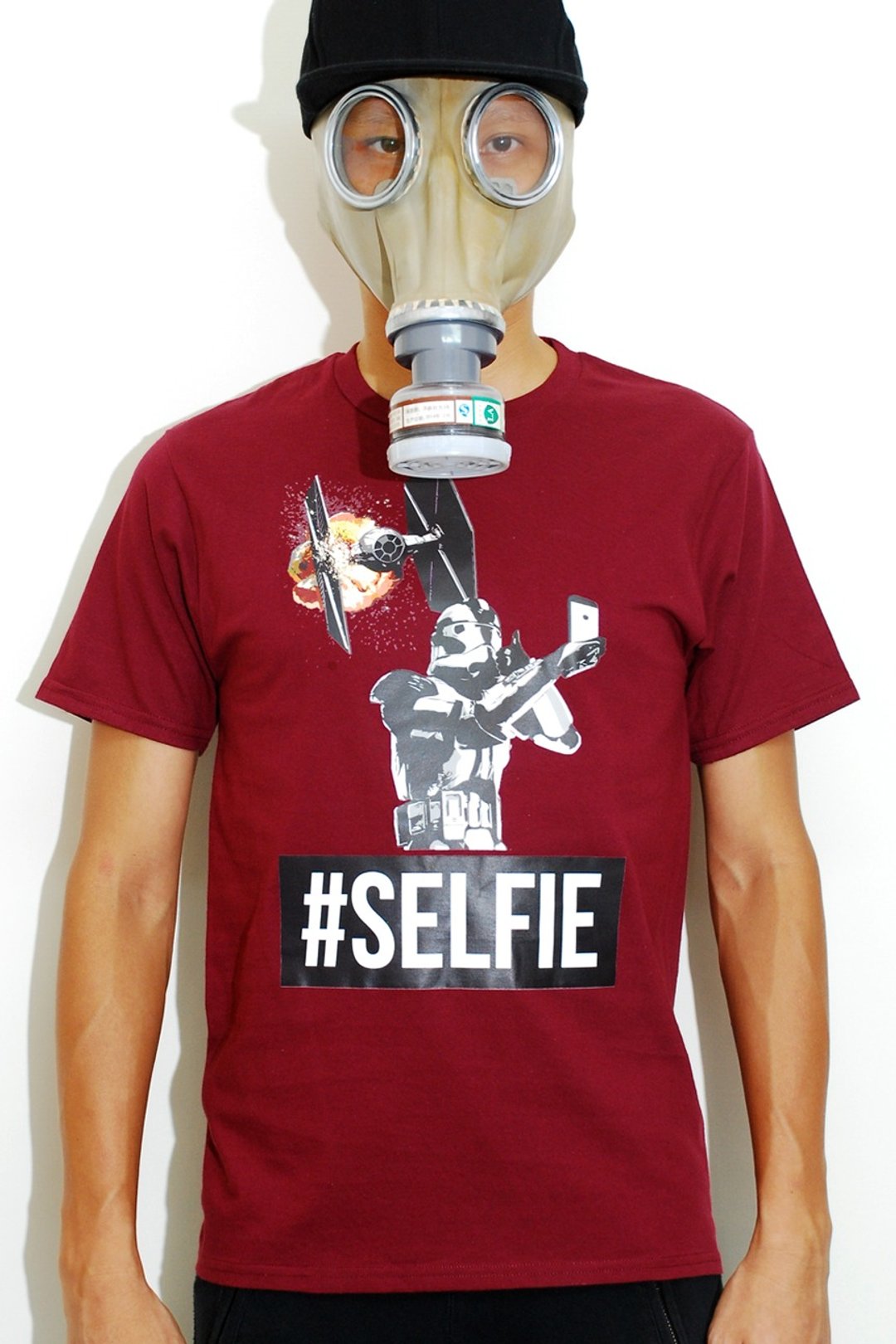 Star Wars Selfie 100%纯棉褐红色T恤 (SmogUp) - 中性连帽卫衣/T 恤 - 棉 红色