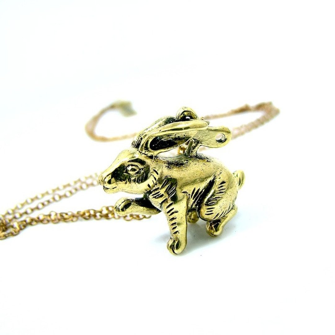 Wind up Bunny pendant in brass ,Rocker jewelry ,Skull jewelry,Biker jewelry - 项链 - 其他金属 