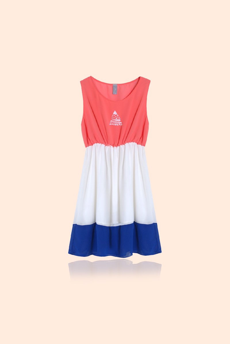 【幸福情人礼】三角形乱乱涂鸦／夹心撞色洋装 - 洋装/连衣裙 - 其他材质 红色