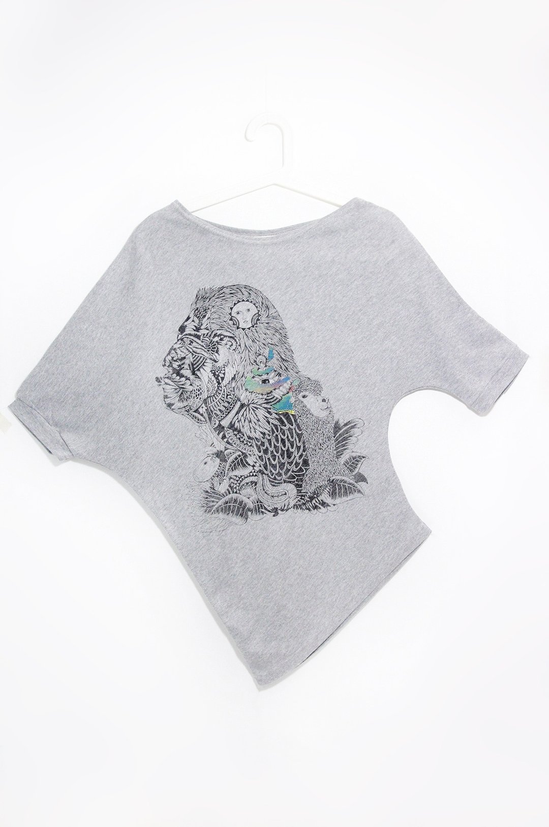 女装个性不规则斜肩上衣 / T-shirt - 南美印地安 ( 麻花灰 ) - 女装上衣 - 棉 灰色