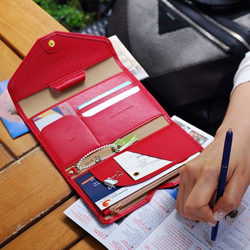 PLEPIC-真爱旅程三折护照皮夹-覆盆莓红,POJ91699 - 护照夹/护照套 - 真皮 红色