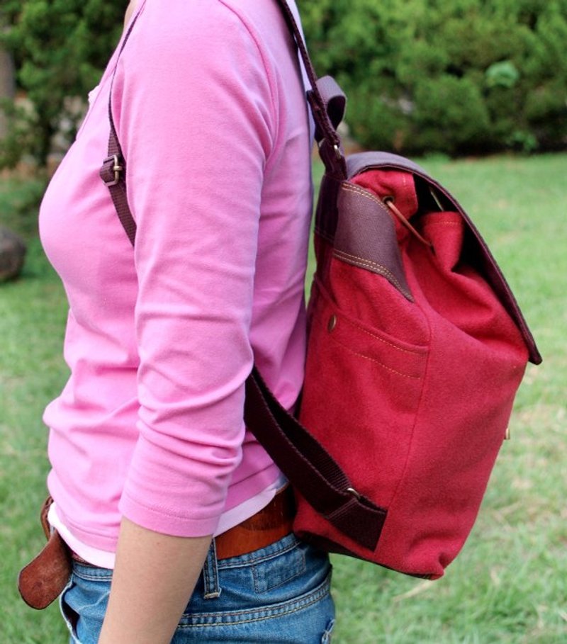 纯手工后背包-朱绯巧克力 - 侧背包/斜挎包 - 其他材质 红色