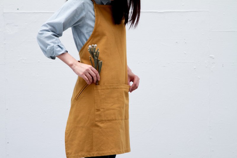 围裙1号-芥末黄口袋工作围裙-S - 其他 - 棉．麻 金色