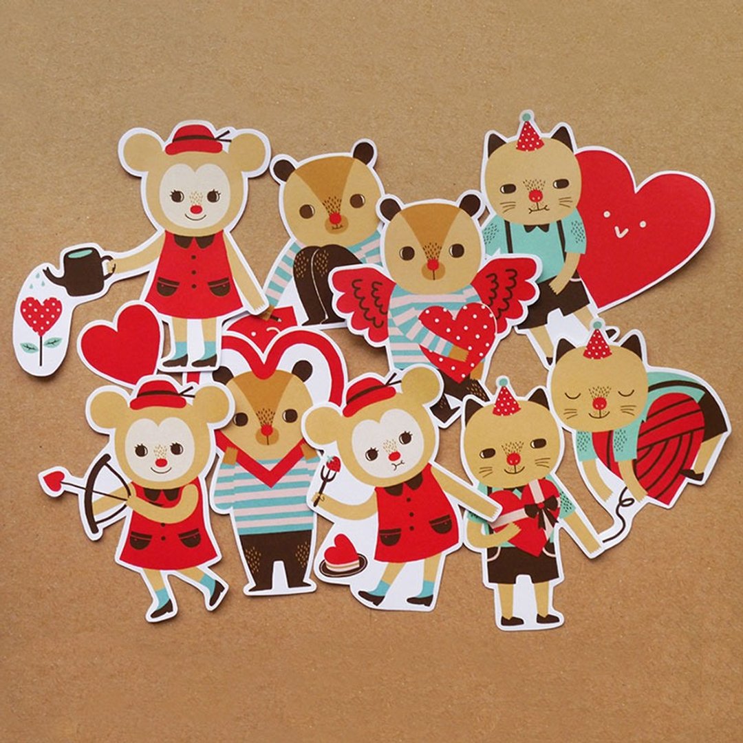Love Parade 爱的游行亮膜贴纸 插画贴纸组 10张入 - 贴纸 - 纸 多色