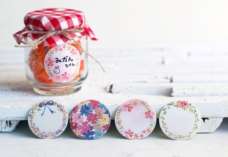 水彩花圈贴纸(1包3张/可书写) - 贴纸 - 纸 