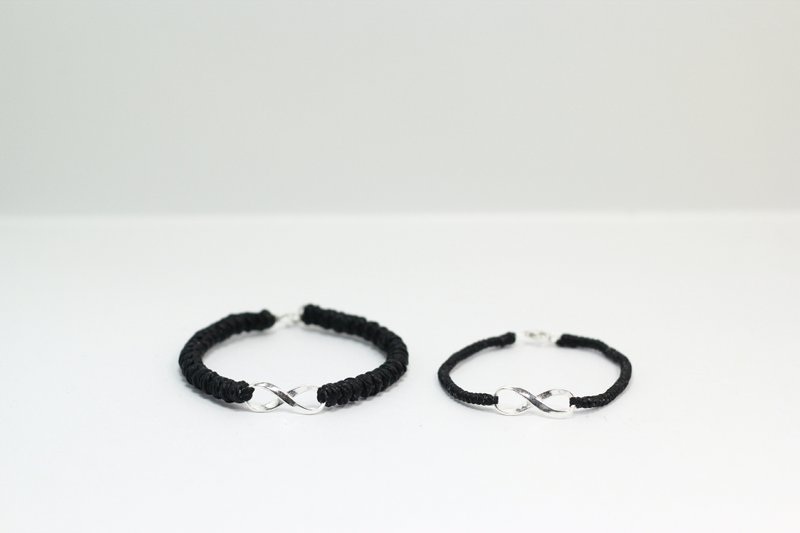 TvT 情侣款 925纯银无限编织手环 - 手链/手环 - 棉．麻 黑色