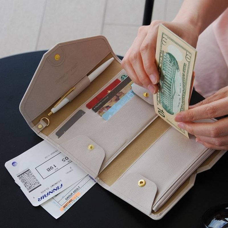 Plepic-经典旅程护照皮夹-气质杏灰,PPC92283 - 护照夹/护照套 - 人造皮革 灰色