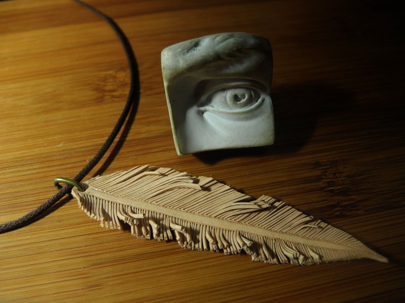 革羽 /  手工真皮羽毛造型项链 - 项链 - 真皮 咖啡色