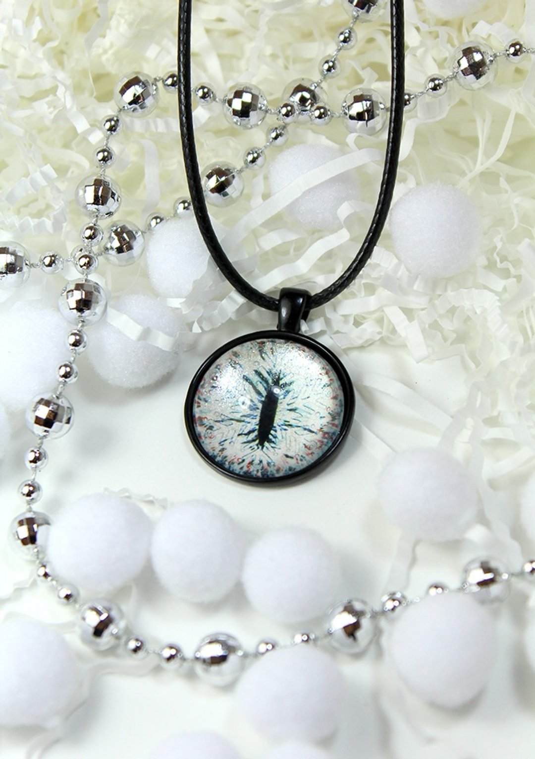 [冬季设计款] 雪花猫眼 25mm  黑色款 - 项链 - 玻璃 黑色