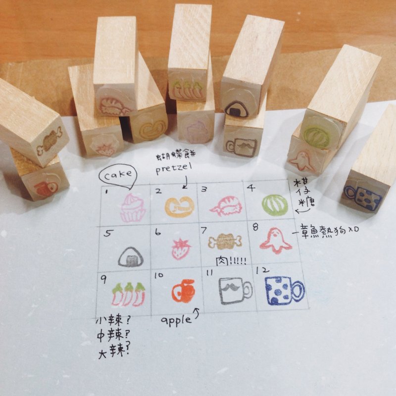 Deerday手刻图章 - 手帐小图示(食物款)-任选4个一组 - 印章/印台 - 橡胶 红色