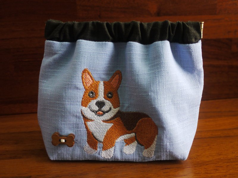 柯基 刺绣 弹片口金 收纳袋 钱包 可绣中英文名字请备注 - 化妆包/杂物包 - 绣线 蓝色