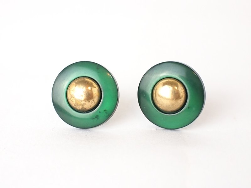 Circle dot 绿土星 复古不锈钢耳针 耳环 - 耳环/耳夹 - 纸 绿色