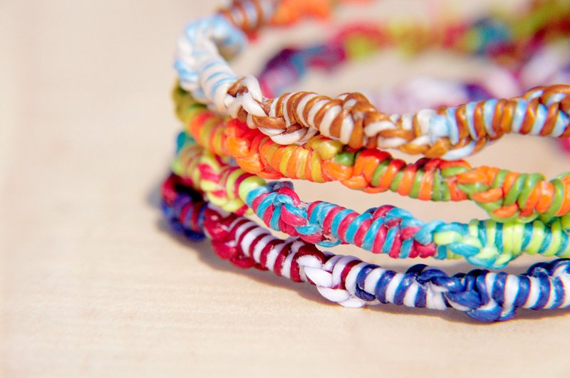 七夕情人节 缤纷编织麻花混色脚绳/冲浪脚绳-三色蚕丝蜡线定制化 - 手链/手环 - 防水材质 多色