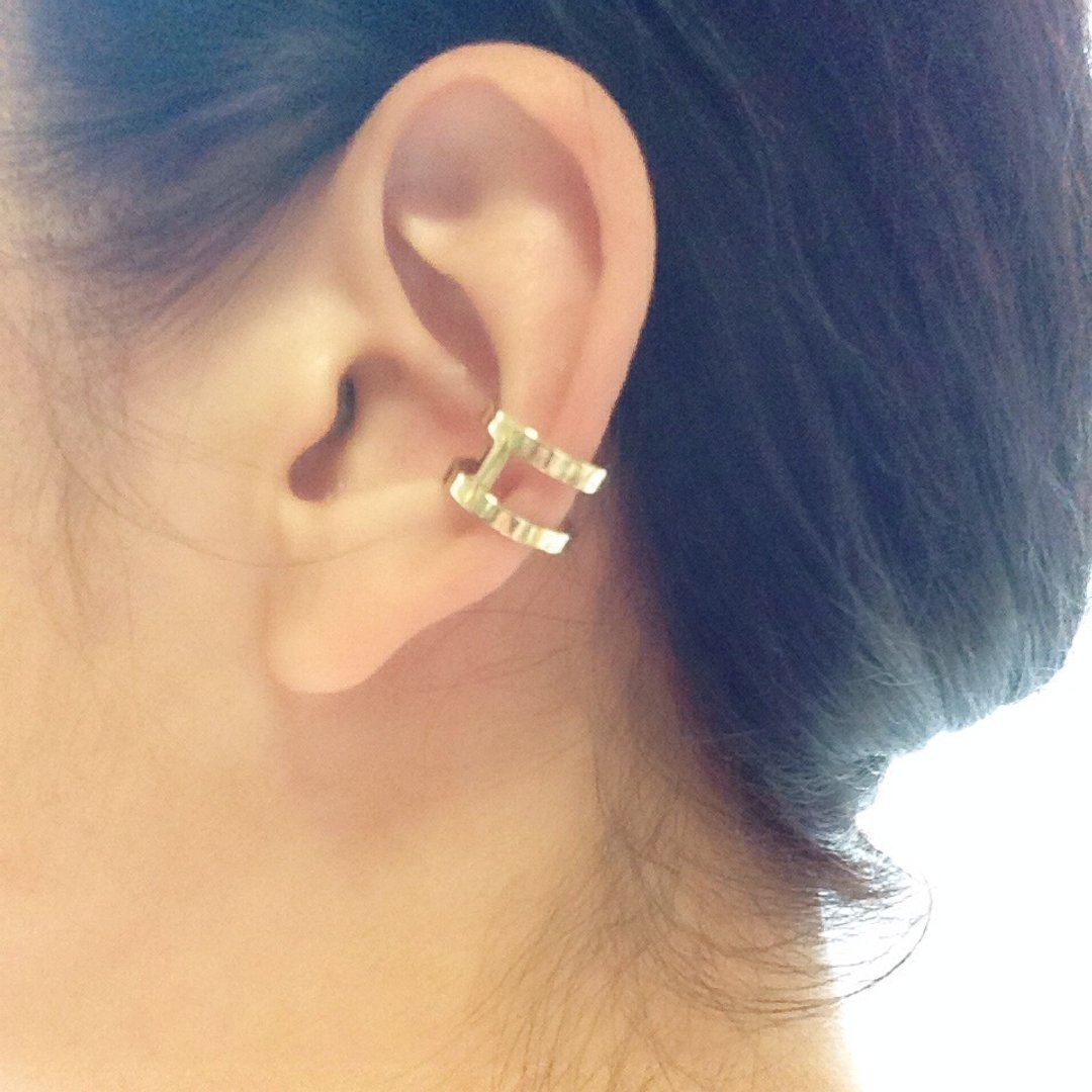 Ear cuff / Midi ring: Gold color square design <unisex> - 耳环/耳夹 - 其他金属 金色
