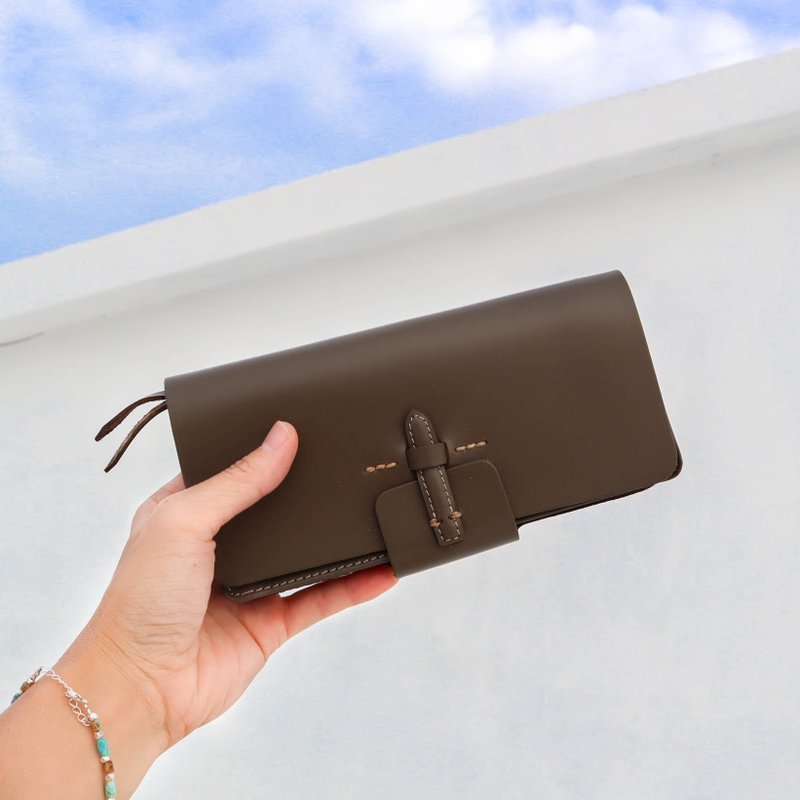 皮夹 牛皮 长夹 多夹层 六款颜色 定制化礼物 刻字 - 皮夹/钱包 - 真皮 咖啡色