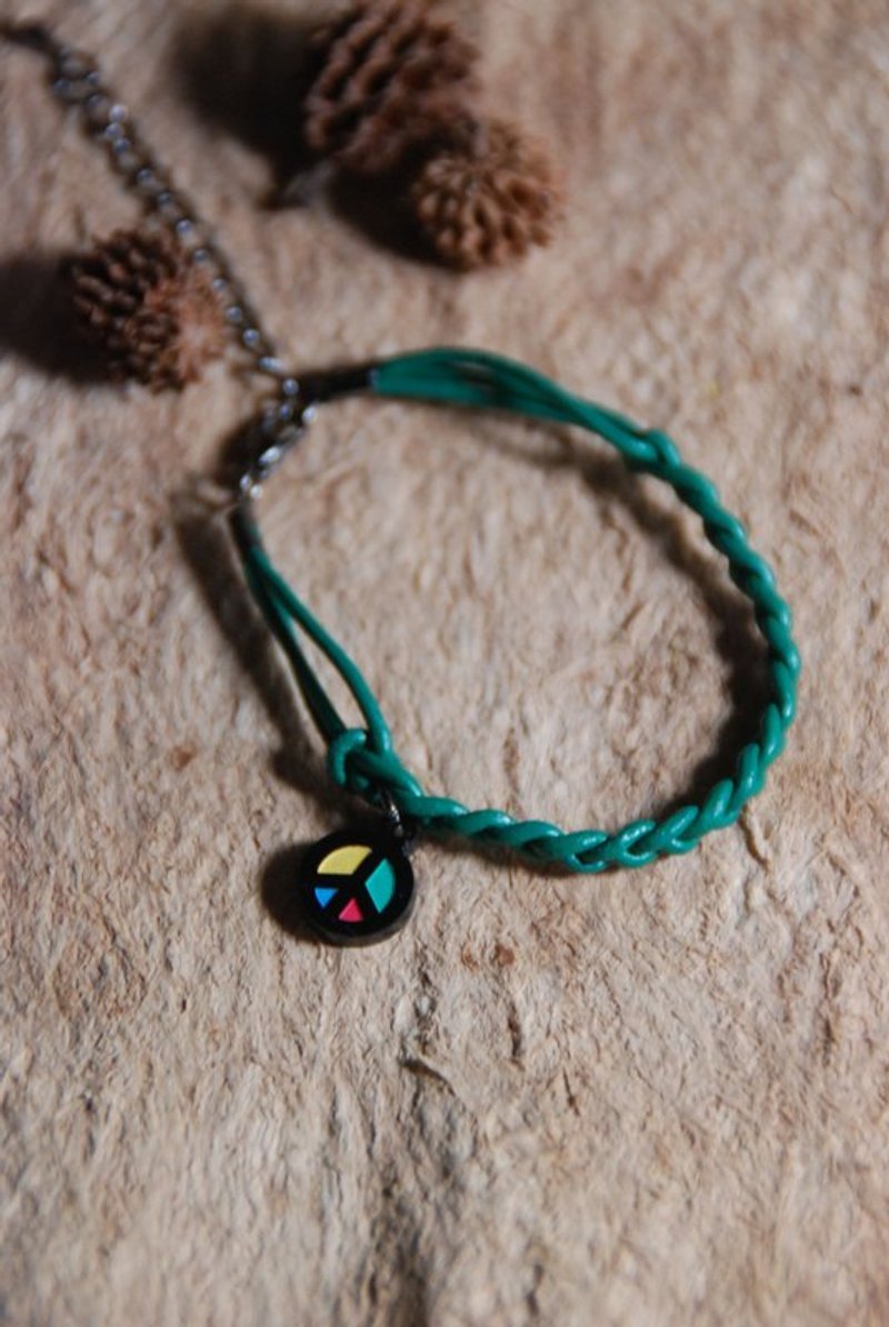 ◢◢和平◢◢Peace/小牛皮手环/[长度可订制/可选色] - 手链/手环 - 真皮 绿色