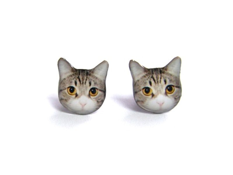 可爱小家猫耳环 A025ER-C15 - 耳环/耳夹 - 塑料 咖啡色