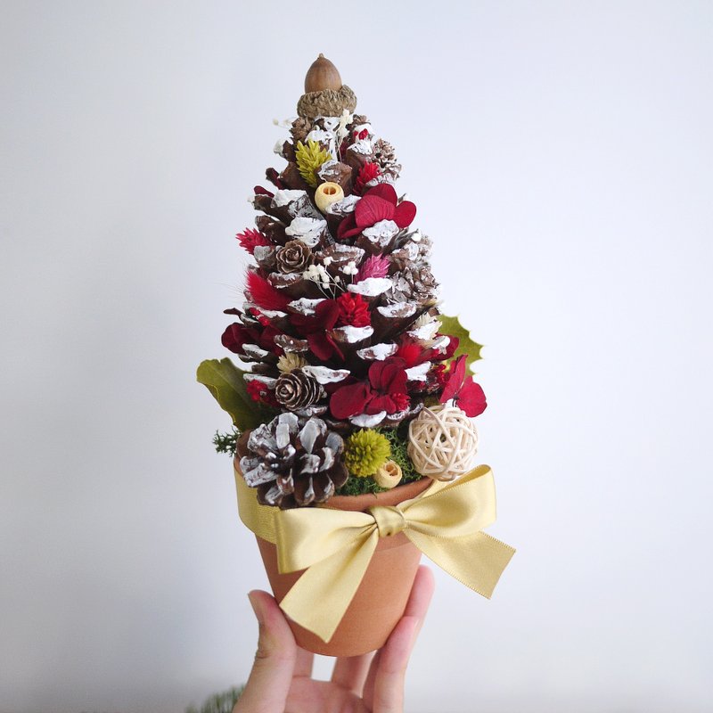 圣诞礼赞-红绣球 雪季松果圣诞树 - 干燥花/捧花 - 植物．花 红色