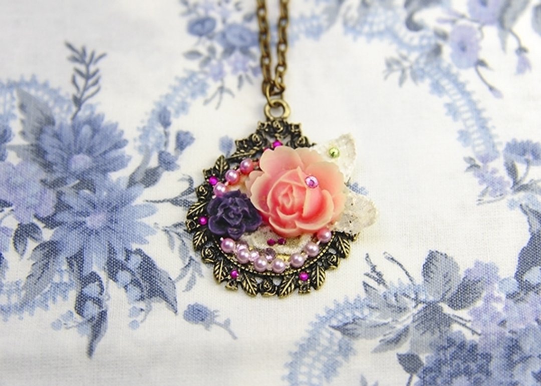 Mimi&Gogo+森林系复古玫瑰拼图超长项链 - 长链 - 其他金属 咖啡色