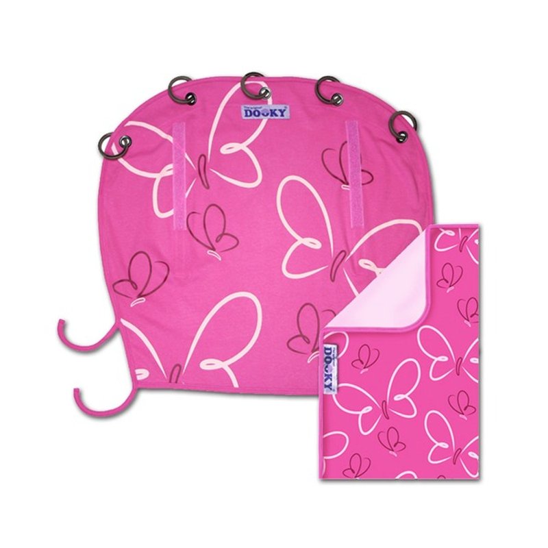 Dooky 外出万用推车随行毯+遮阳罩组 - 蝴蝶 - 婴儿车/手推车 - 棉．麻 多色