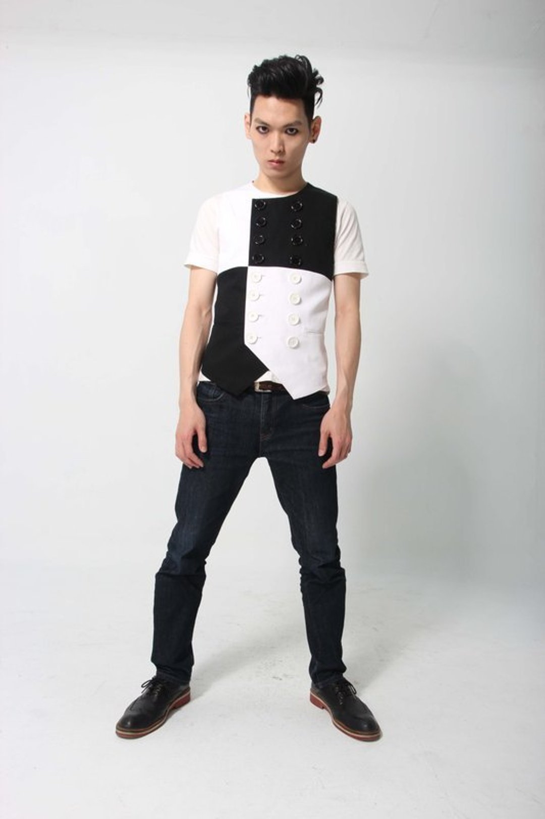 Sevenfold 16扣黑白色块背心 16 Buckle Black&White Vest - 男装背心 - 棉 黑色