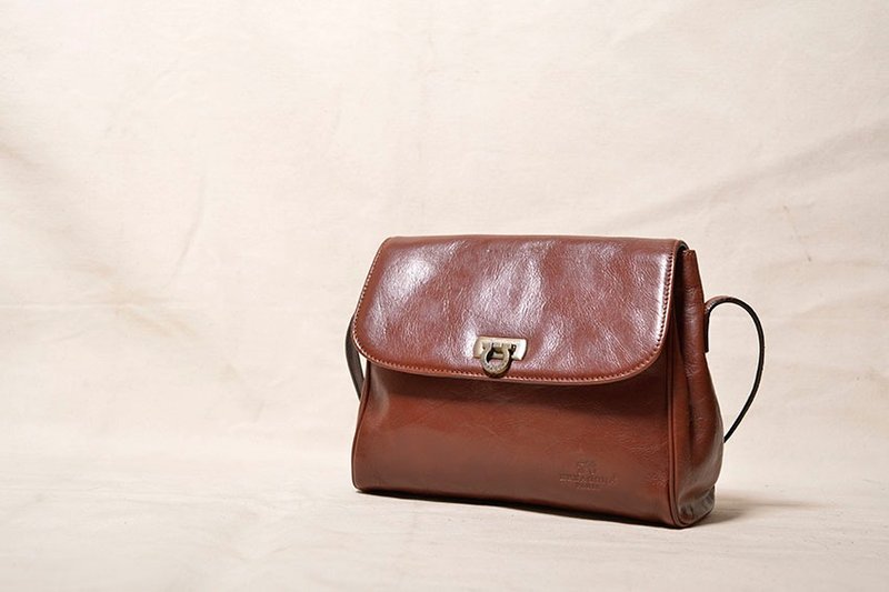 Vintage 古董包 - 侧背包/斜挎包 - 真皮 咖啡色