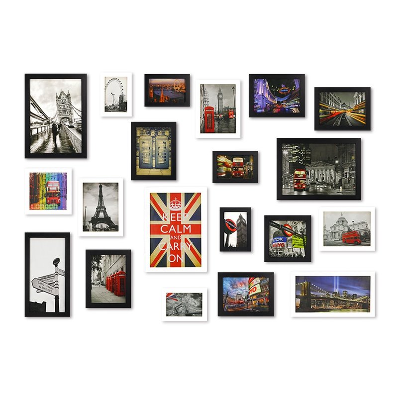 北欧简约相框墙 黑+白色 20入组合 室内设计 布置 布置 装饰 壁贴 - 画框/相框 - 木头 黑色