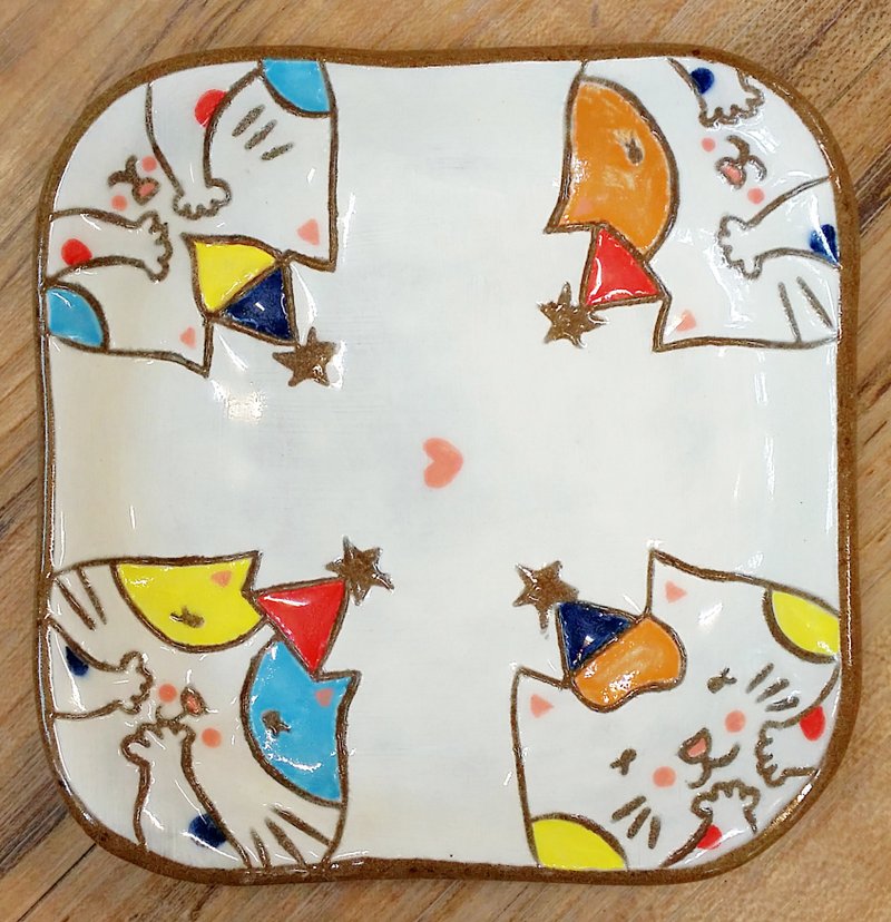 【造型盘】猫咪小王子─同乐会 - 浅碟/小碟子 - 陶 