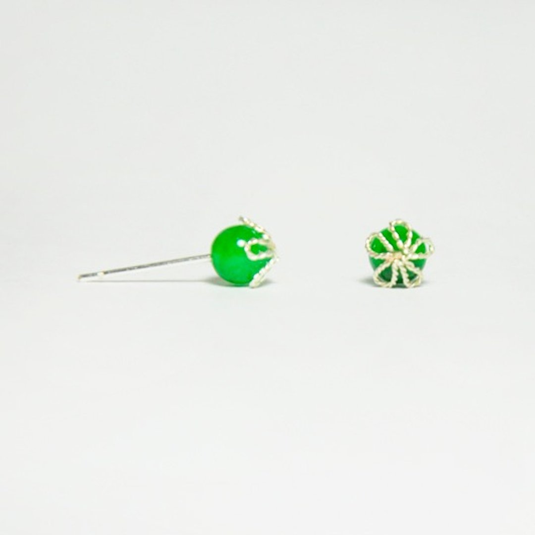∥Cheng Jewelry∥网子里的美物 和睦话语 水草玉银耳针 - 耳环/耳夹 - 宝石 绿色