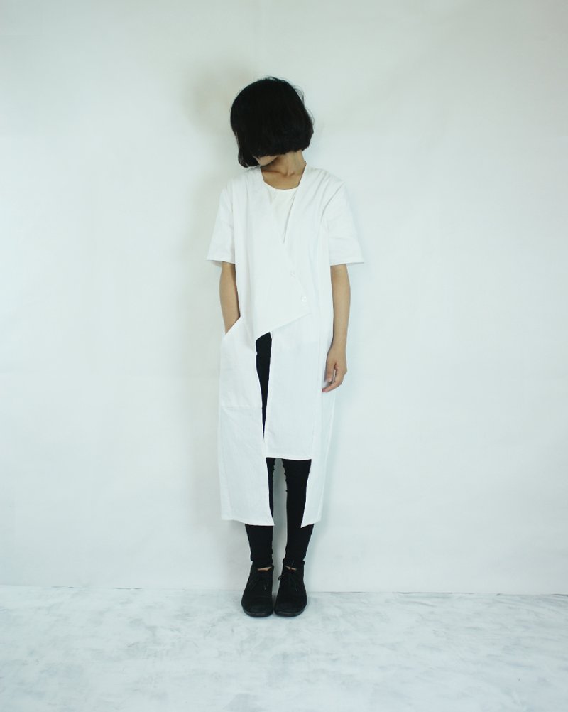 不规则交错罩衫 - 背带裤/连体裤 - 其他材质 白色