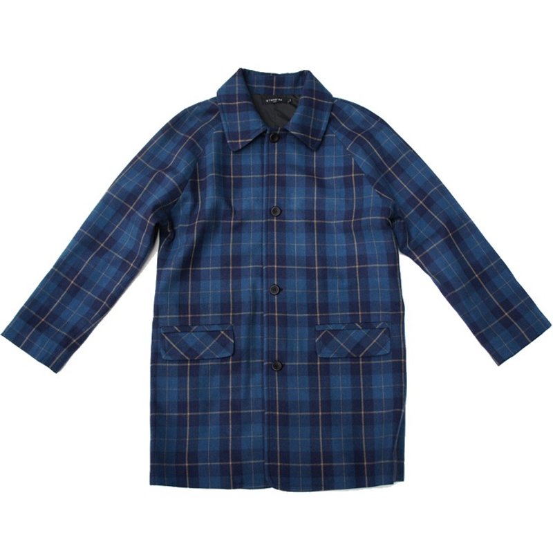 Stone'As Plaid Wool Coat / 格子 格纹 毛料大衣 - 男装外套 - 其他材质 蓝色