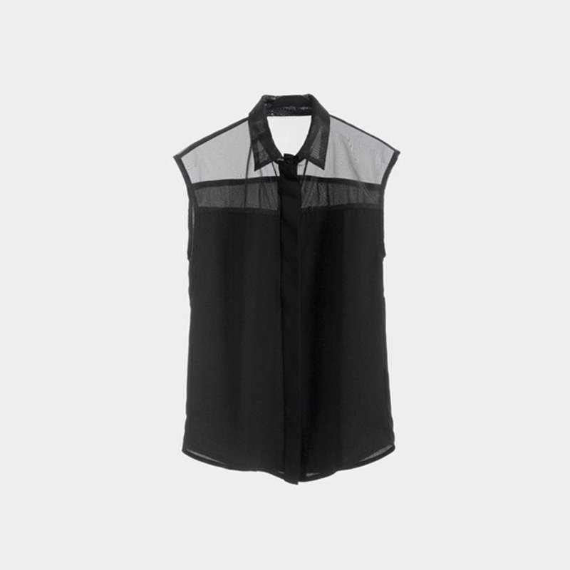 │moderato│欧美时尚透视拼接雪纺上衣/个性女孩 - 女装 T 恤 - 其他材质 黑色