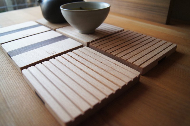 方-线杯垫 - 杯垫 - 木头 黄色