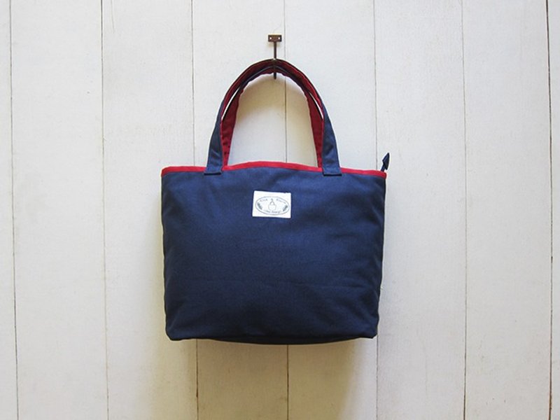 马卡龙系列-帆布中号托特包(拉链开口) 海军蓝+酒红 - 侧背包/斜挎包 - 其他材质 多色