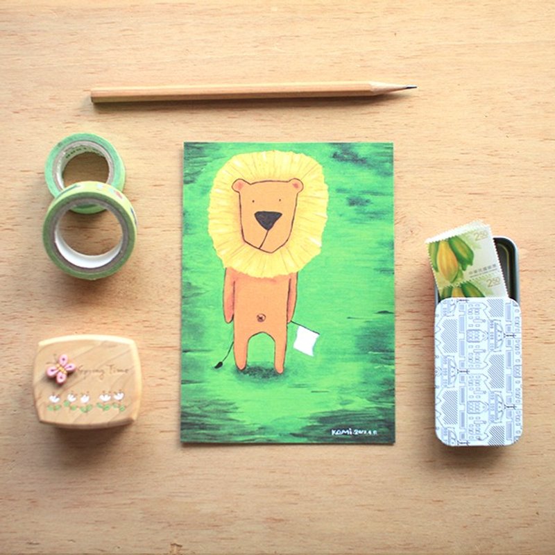 明信片 ∣ 举白旗狮子 - 卡片/明信片 - 纸 绿色