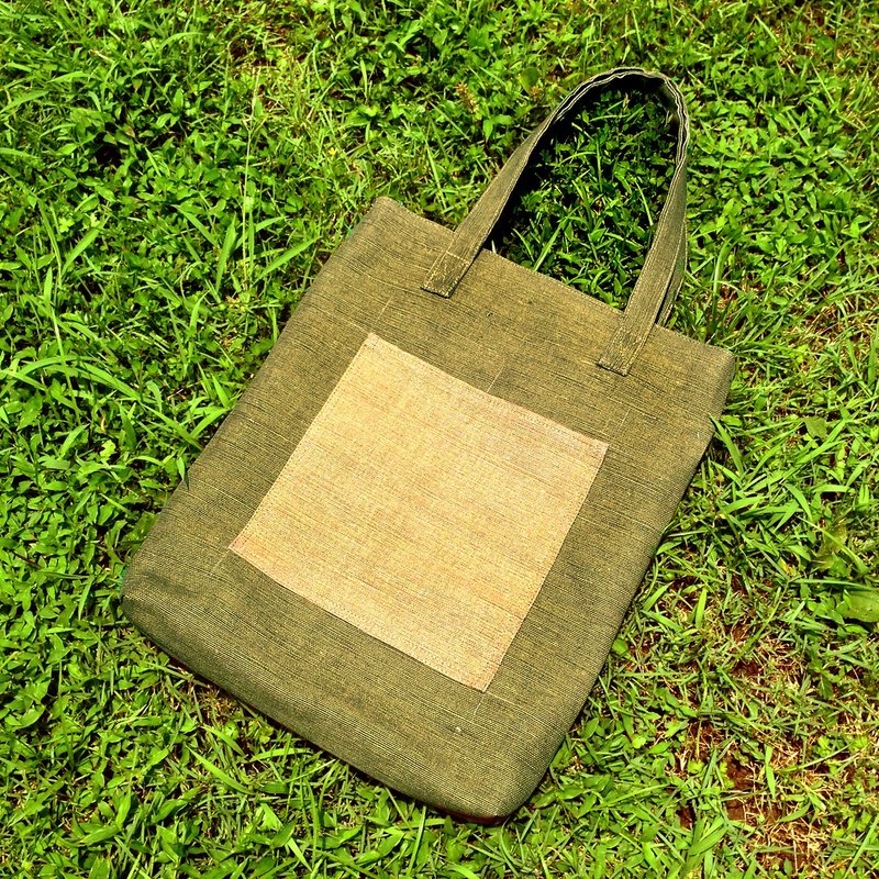 皮康 ░ 散策托特包 / 橄榄绿棉麻 X 驼色棉麻口袋 / - 侧背包/斜挎包 - 其他材质 卡其色