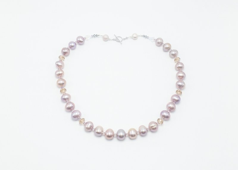 紫铜心灵： 全人手制紫铜色淡水珍珠配施华洛世奇水晶纯银手工项链[荷里活式浮夸/晚礼服配饰/小黑裙/当代珠宝] - 项链 - 宝石 紫色