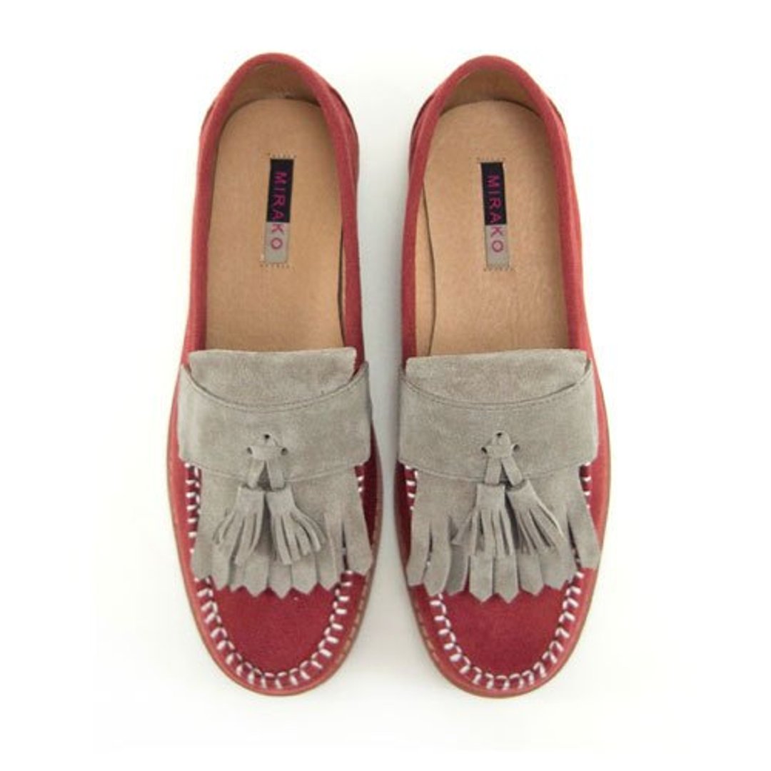 Classic Vintage Moccasin Tassel Loafers M1109A GreyBurgundy - 女款牛津鞋/乐福鞋 - 棉 多色