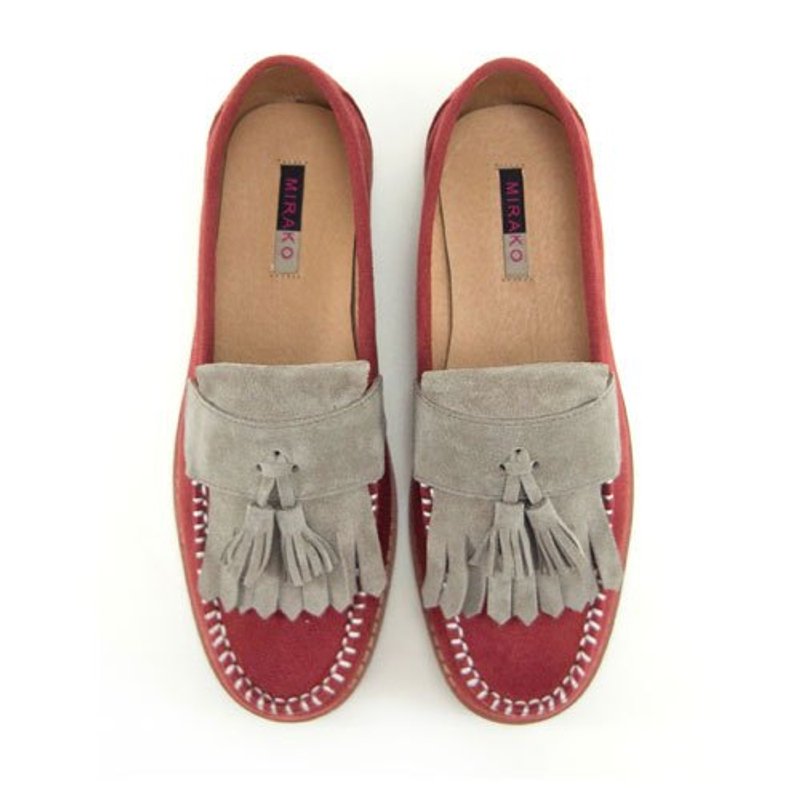 Classic Vintage Moccasin Tassel Loafers M1109A GreyBurgundy - 女款牛津鞋/乐福鞋 - 棉．麻 多色