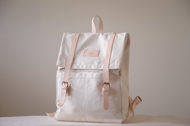 休闲双扣后背包-白色 - 后背包/双肩包 - 棉．麻 白色