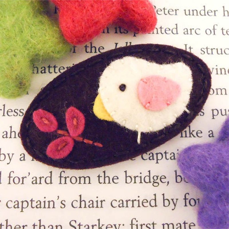 英国 may-crimson│纯手工羊毛毡发夹 咖啡底小鸟款  MCCRBDSPB - 发饰 - 羊毛 咖啡色