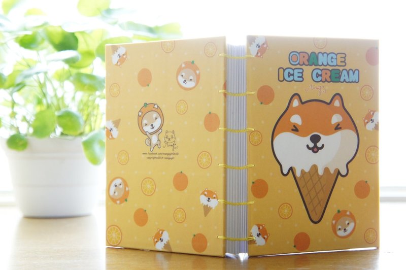 [Mangogirl]夏日限定。柴犬冰淇淋手工笔记本(橘子口味) - 笔记本/手帐 - 纸 