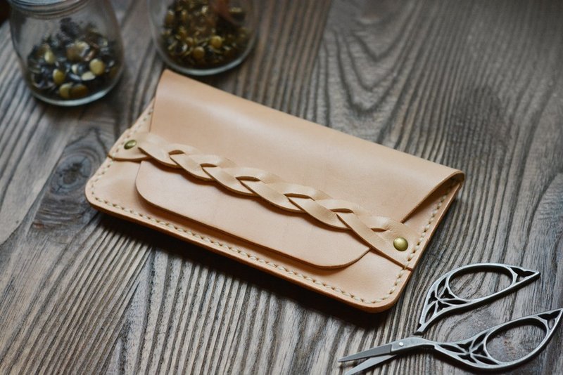 Fading Mist 鬓带手缝植鞣牛皮革手机套 - 皮夹/钱包 - 真皮 粉红色