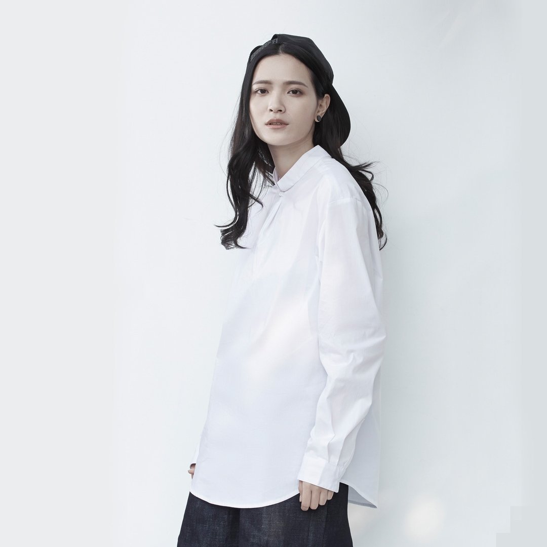 TRAN - 单扣开领衬衫 - 女装上衣 - 棉 白色