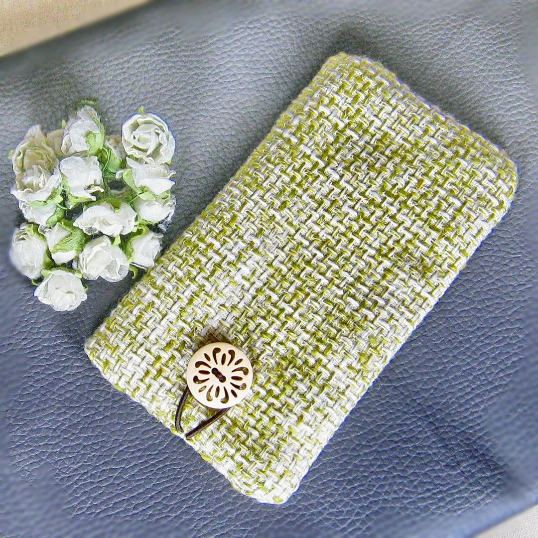 iPhone sleeve, Samsung Galaxy S8, Galaxy Note 8 pouch cover 自家制电话包, 手机布袋，布套 禅风系-(可量身订制) - 手机壳/手机套 - 棉 绿色