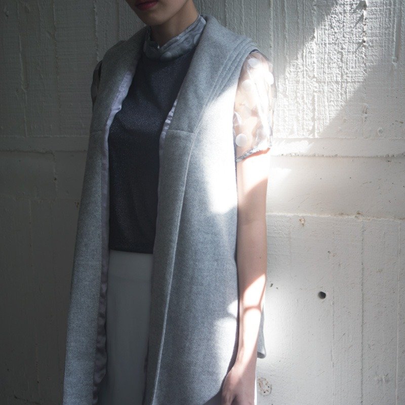 多层领毛背心 - 女装背心 - 纸 灰色