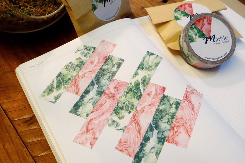 15'夏季和纸胶带 [绿与粉的大理石] - 纸胶带 - 纸 多色