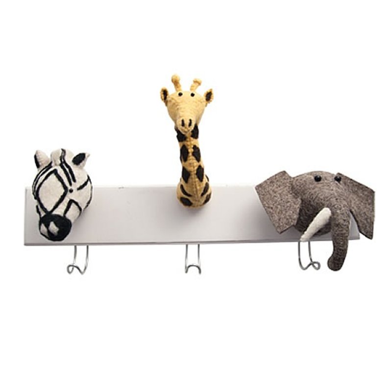丛林野生动物组挂勾(Jungle animal 3 Head Hook , Elep - 墙贴/壁贴 - 羊毛 白色
